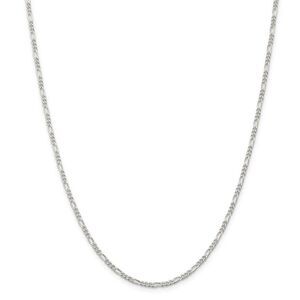 2.25mm Rhodium Sterling Silver Solid Figaro Chain Necklace, 18 Inch